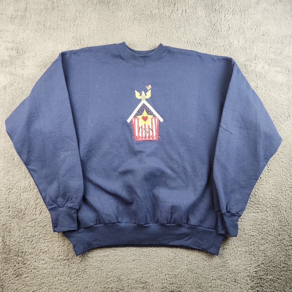 Women's Vintage Americana Crew Neck Sweatshirt Extra Large Embroidered‎ Sweater